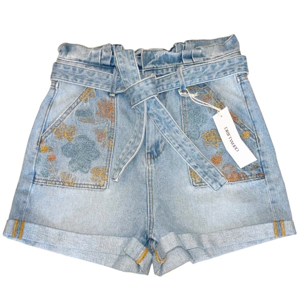 Sundance Driftwood Paper Bag Embroidered High Waist Denim Shorts Size 27 NEW!